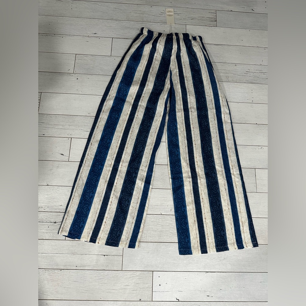 Striped Blue and White Women's Pants made in Italy